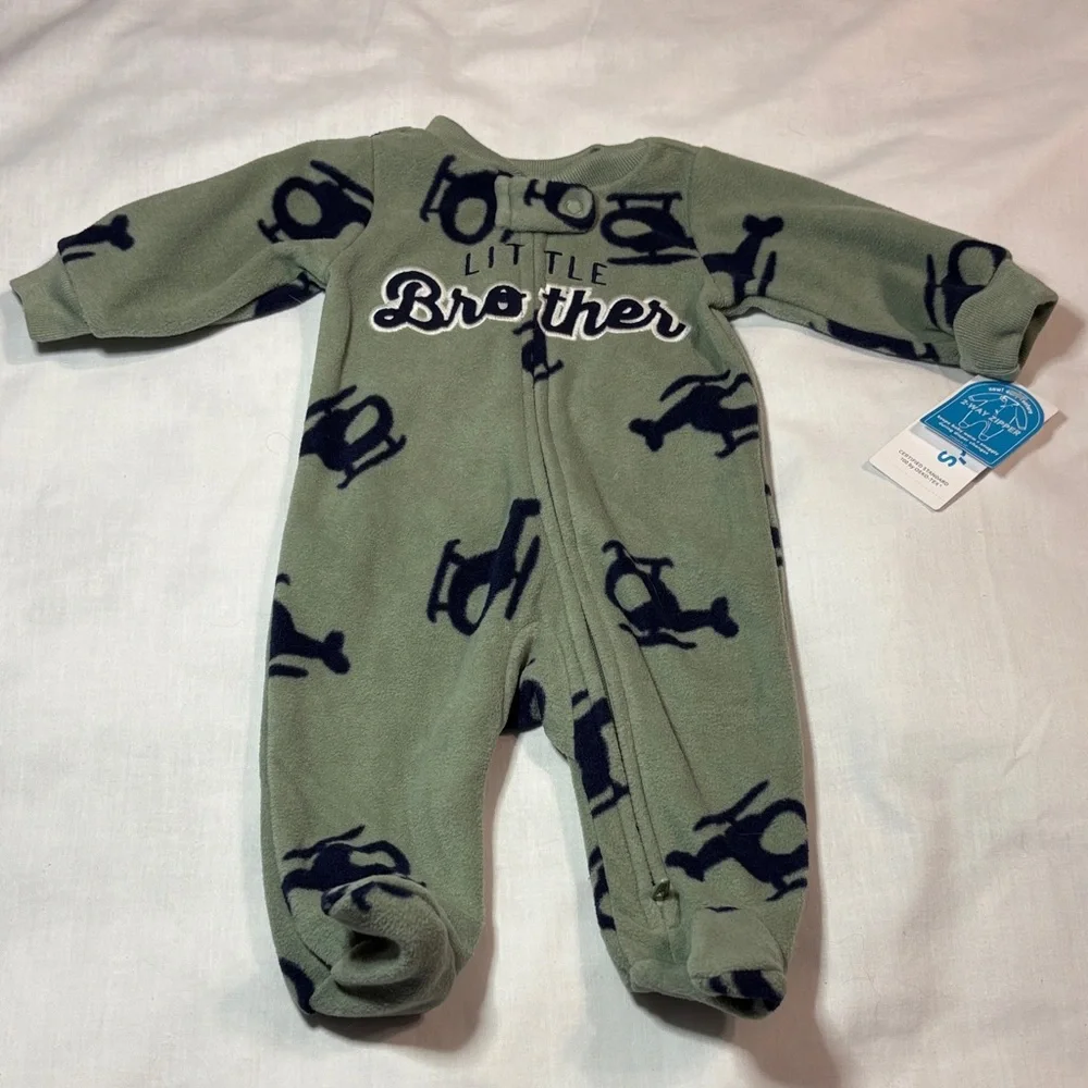 Carter's Little Brother Helicopter Footed Sleeper Green and Navy NB NWT Cozy